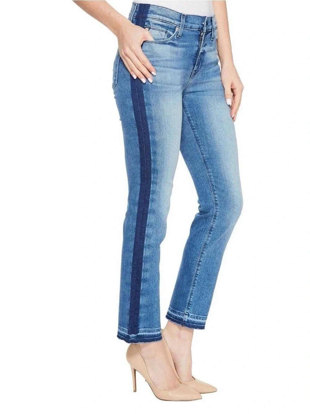 HUDSON Tilda Crop Cigarette Jeans Side Stripe Raw Hem Mid Rise Stretch Size 26